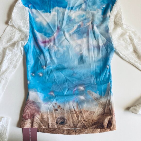 Kitty Sheer Mesh Top with Lace Sleeves - Picture 5 of 9